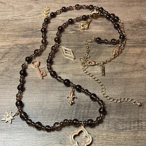 WHBM White House Black Market Long Beaded Necklace #38 charms crystal rhinestone